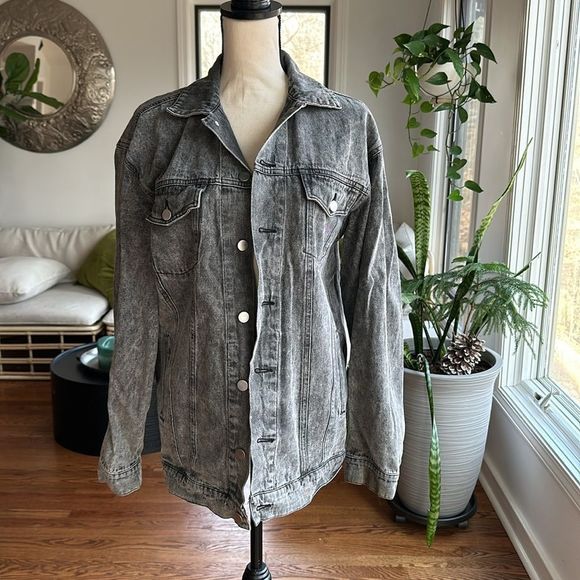 Jean jacket long grey M Tik :toc brand 🔥 grunge oversized - Picture 3 of 11